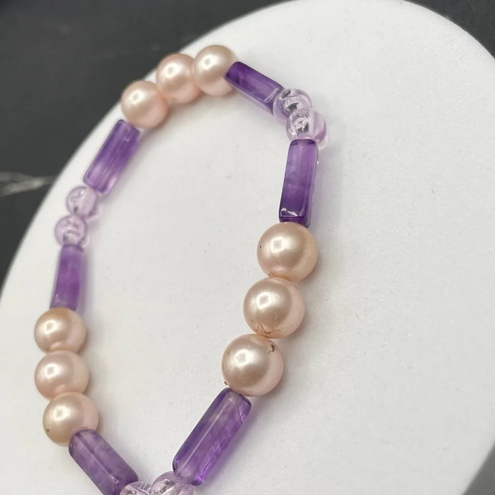 Vintage Purple Plastci Peal‎ Glass Beads Pink & Amethyst-Toned Classic Stretch